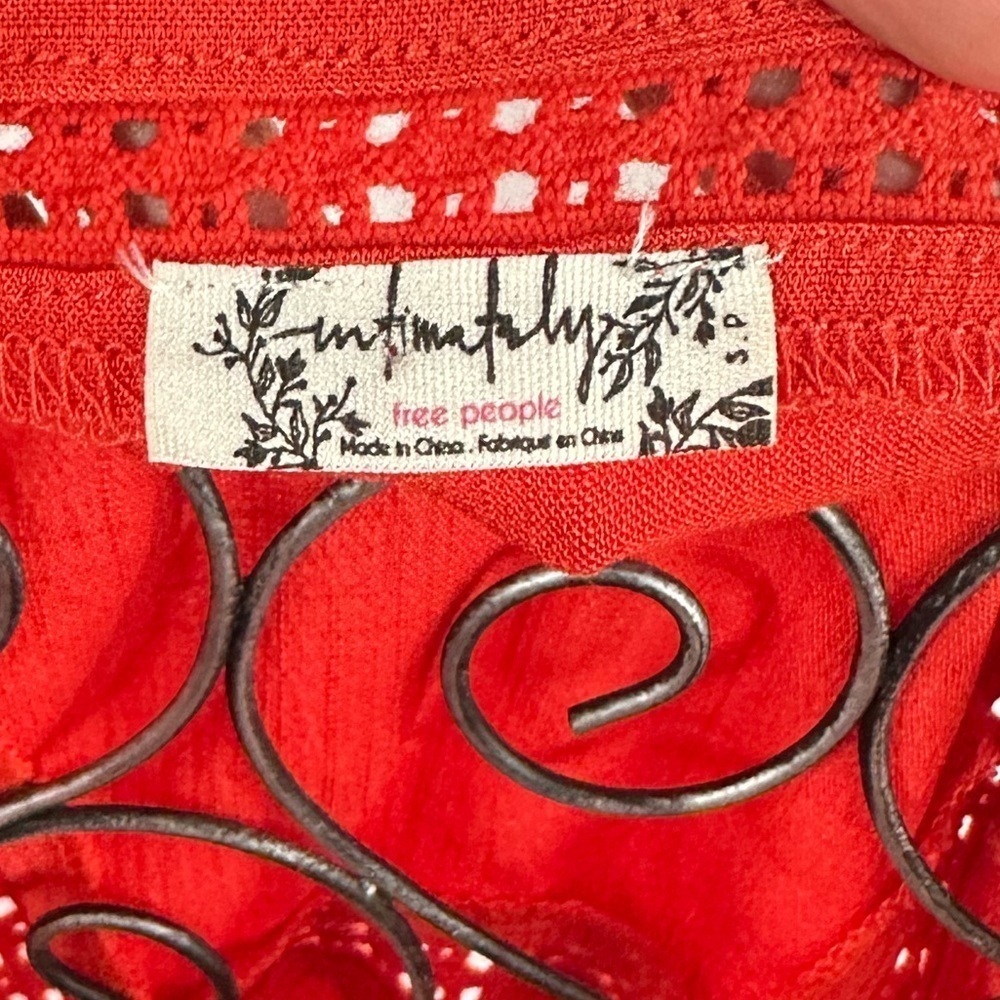 Free people red orange crochet detail mini dress size S - Picture 5 of 6